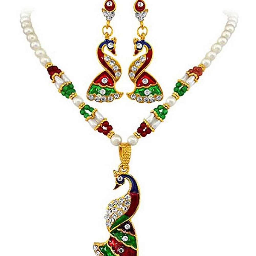 Indian Peacock Neckless dangle set raisin filled